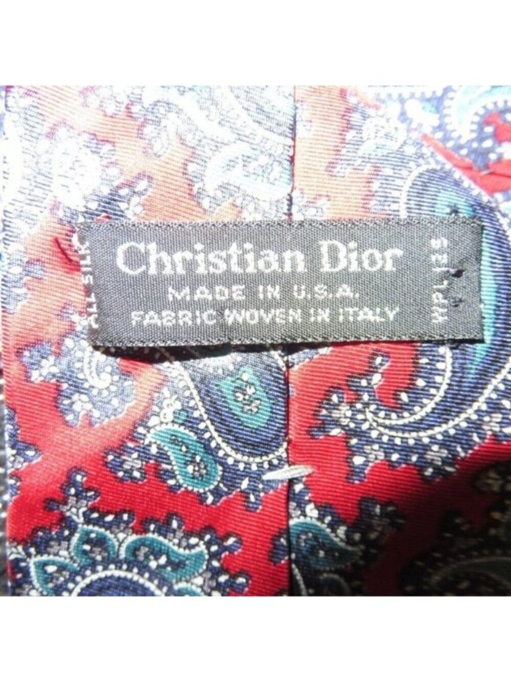 Christian Dior 100% Italian silk Red & Blue Paisley neck tie - Picture 4 of 4